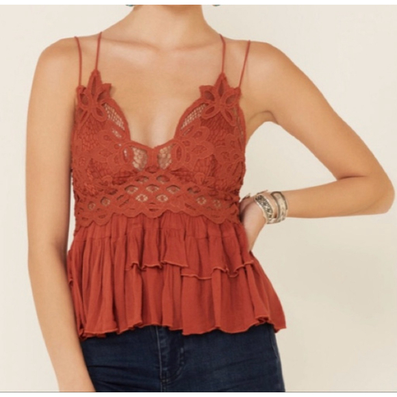 Free People Tops - Free People Adella Lace Cami XS NWT Boho Babydoll Top Rust/Winding Road Indie